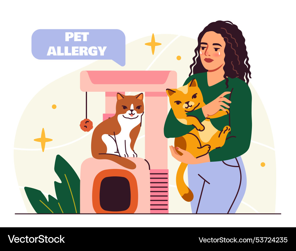 Woman with pet allergy young girl cats Woman with pet allergy young girl cats vector image
