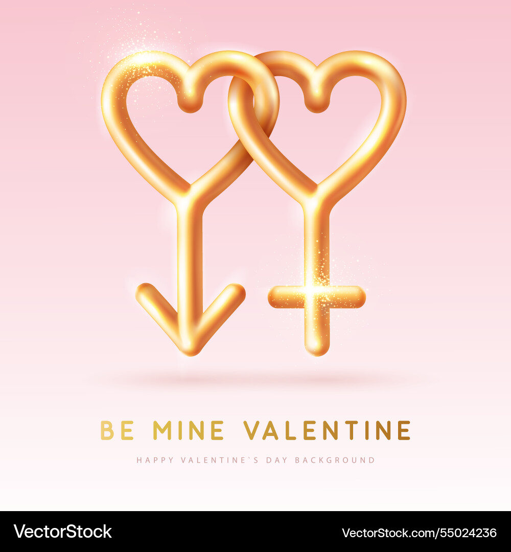 3d golden metal romantic gender symbols 3d golden metal romantic gender symbols vector image