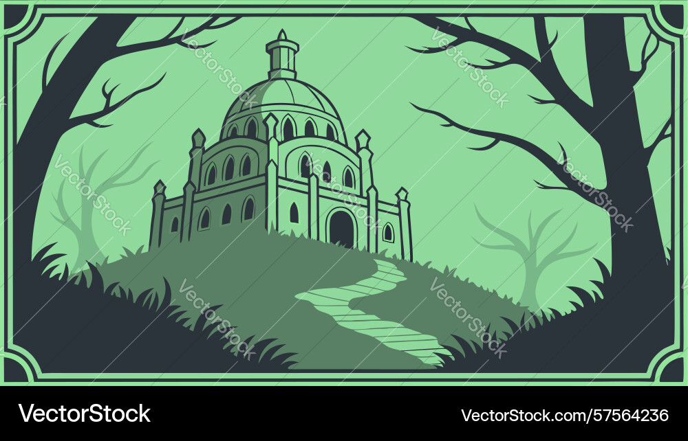 Ancient domed structure in forest scene design Vector Image