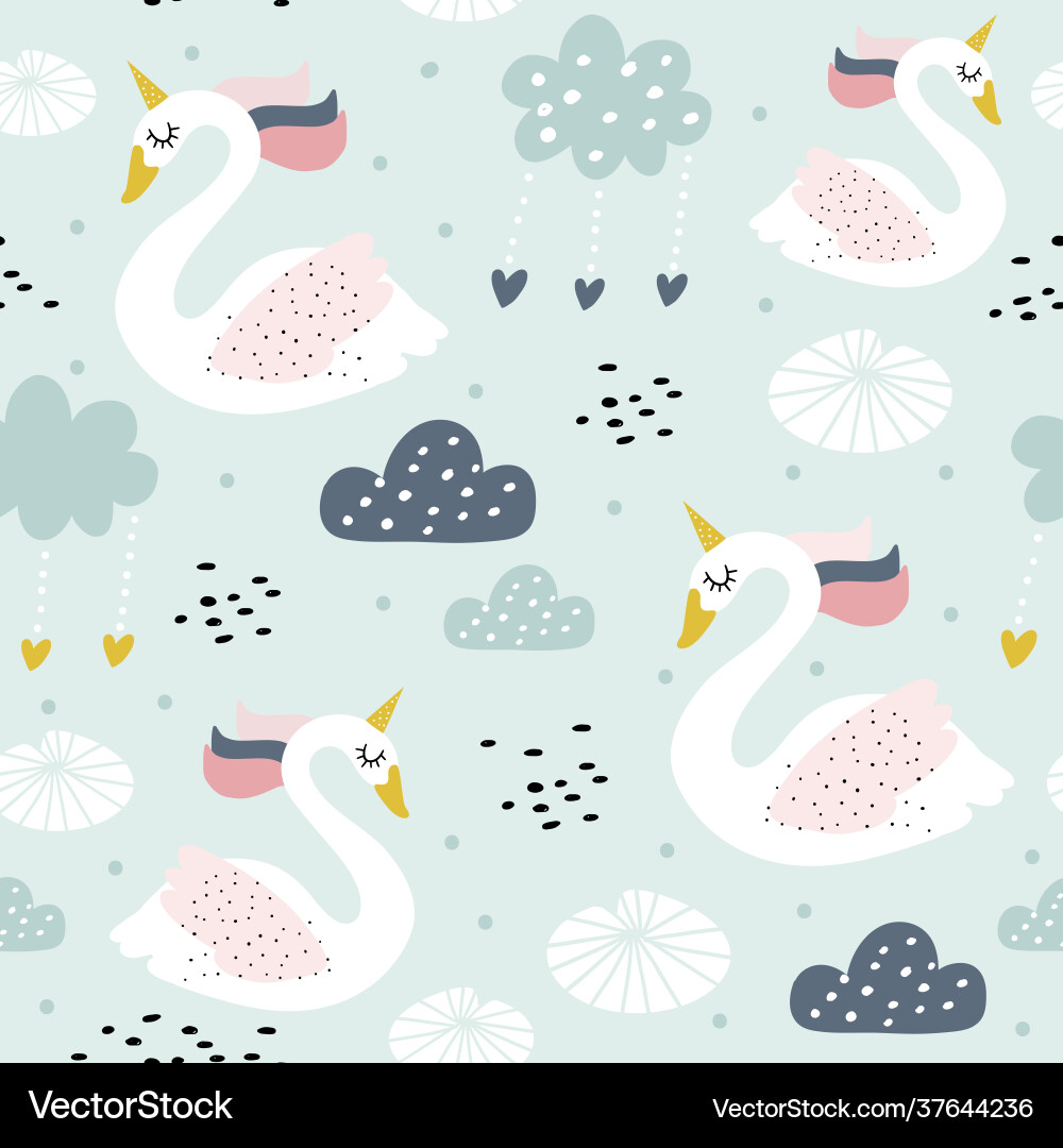 Charming Swan & Unicorn Pattern vector image