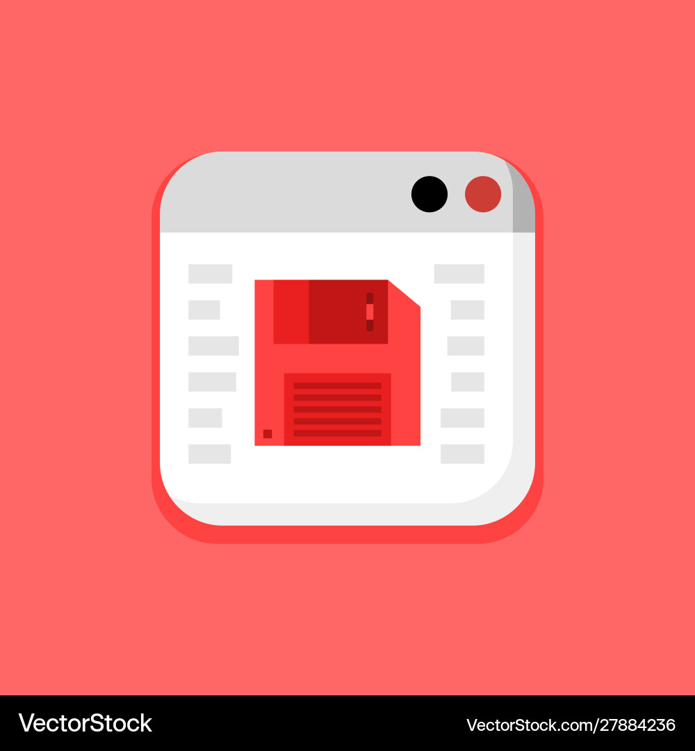 Floppy disk drive window in red icon Floppy disk drive window in red icon Vector Image