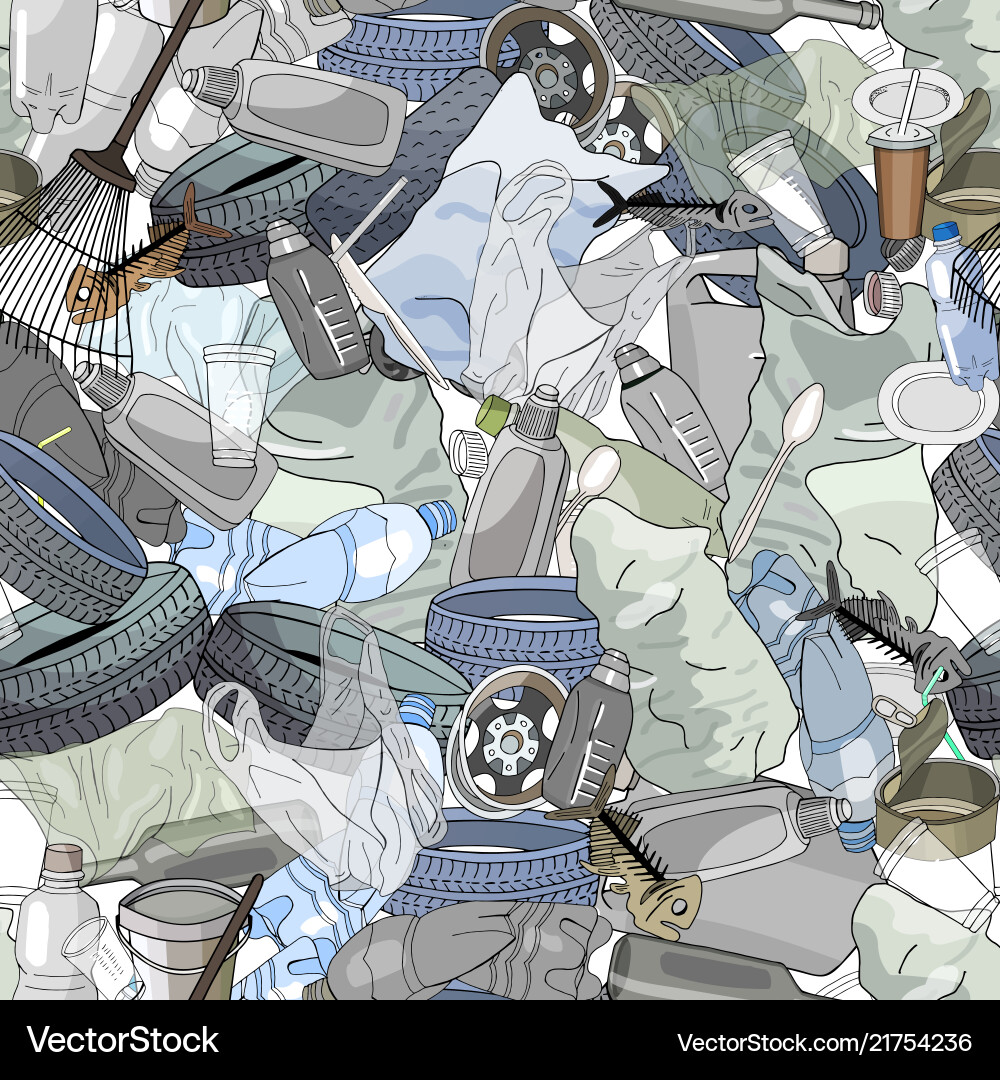 Seamless pattern with different kinds of garbage Seamless pattern with different kinds of garbage vector image