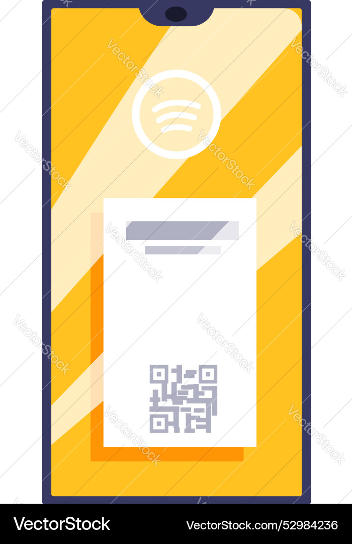 Smartphone showing music streaming app and qr code Smartphone showing music streaming app and qr code Vector Image