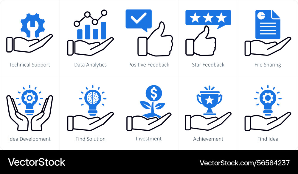 A set of 10 seo icons as technical support data vector image