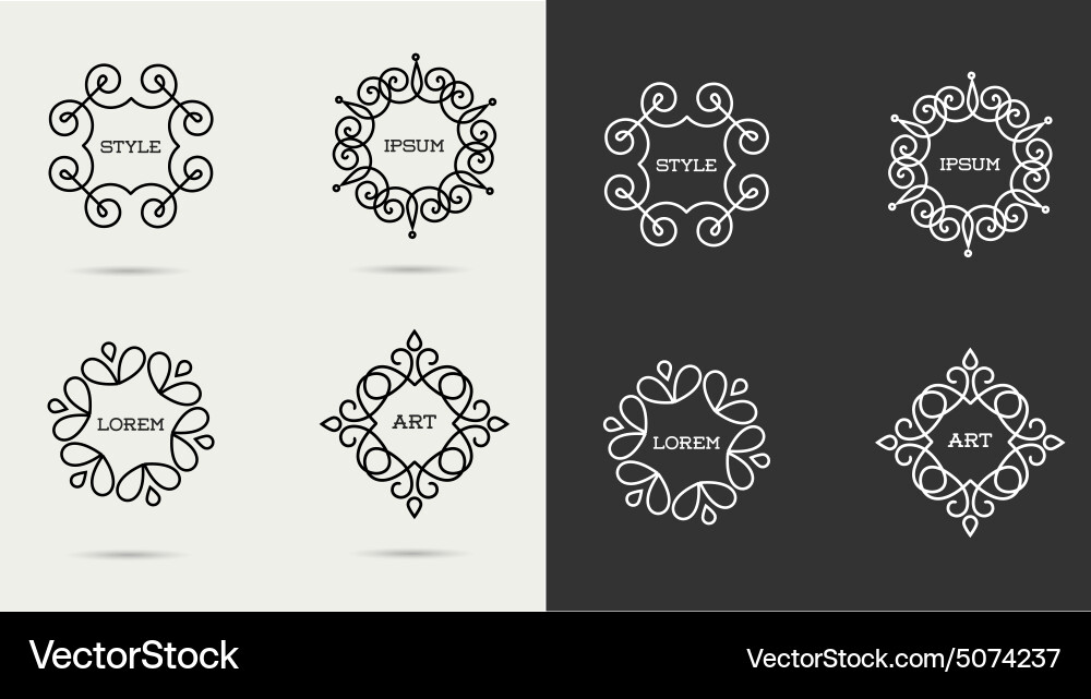 Art Line Monogram & Swirl Elements Vector Image