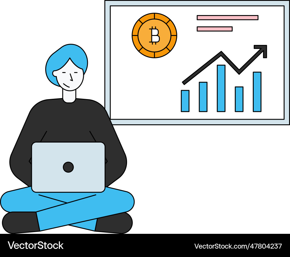 Boy is working on a bitcoin graph chart Vector Image