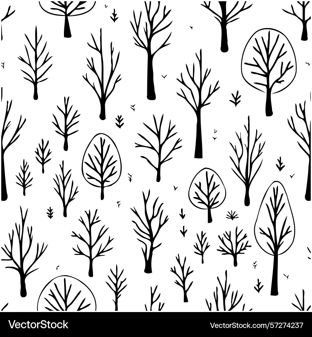 Elegant seamless pattern of sketched bare trees Vector Image