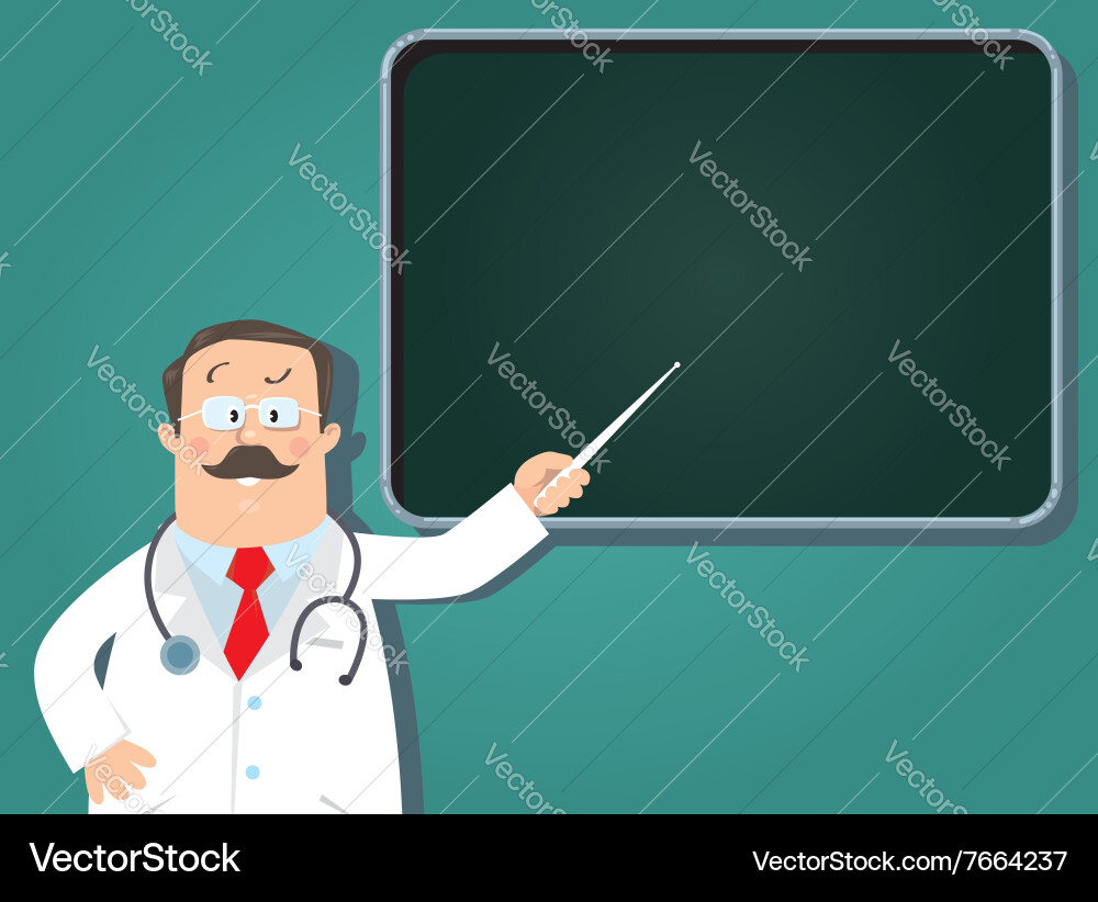 Funny doctor with pointer design template Vector Image