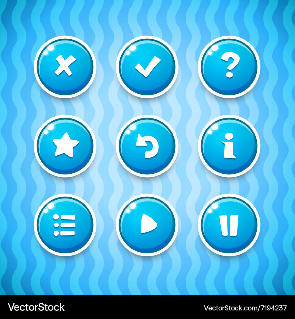 Game UI Buttons with Icons vector image
