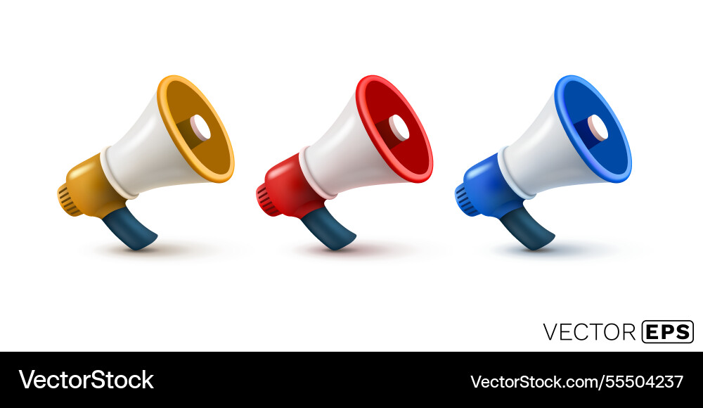 Megaphone color set icons media 3d objects Megaphone color set icons media 3d objects vector image