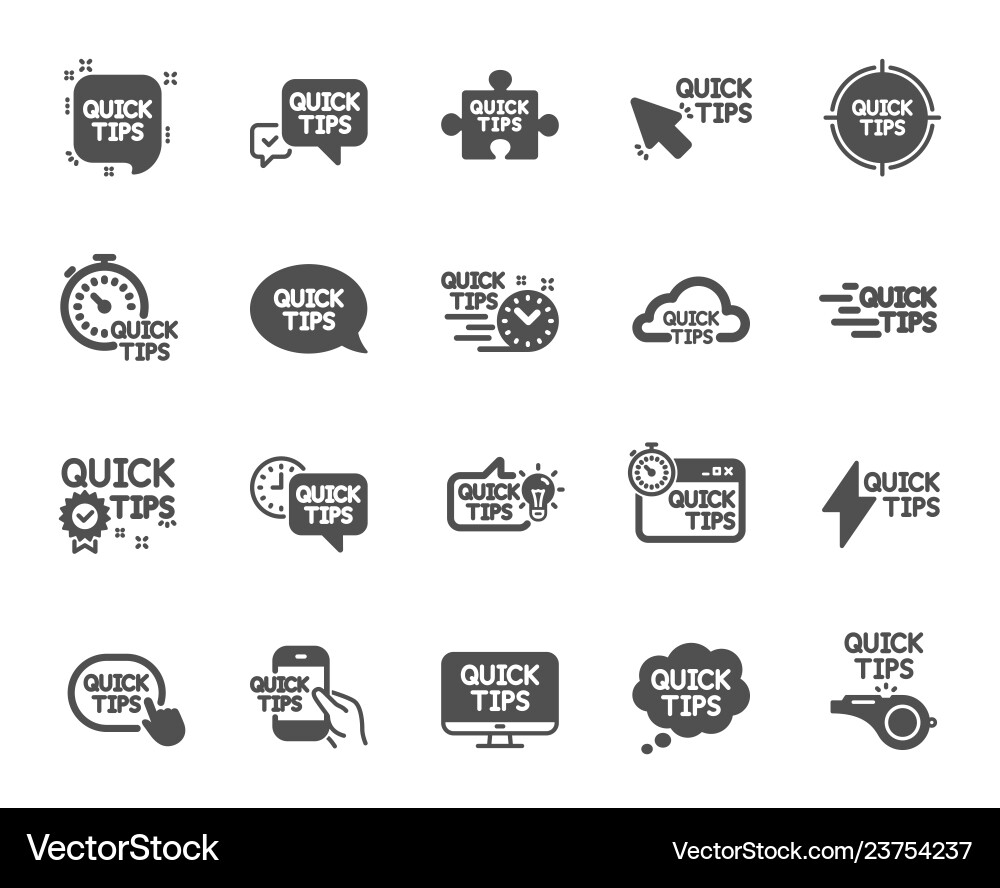 Quick tips icons set of helpful tricks solution Quick tips icons set of helpful tricks solution Vector Image