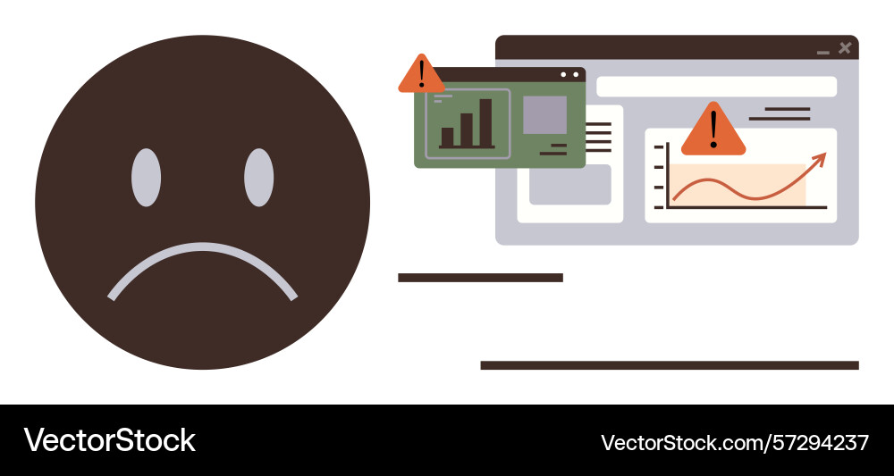 Sad face icon next to warning messages in web Sad face icon next to warning messages in web vector image