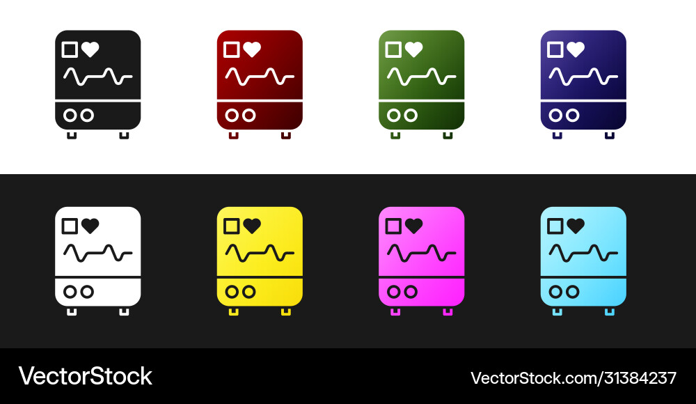 Set computer monitor with cardiogram icon isolated vector image