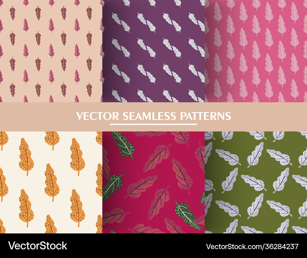 Set seamless doodle pattern with leaf elements Set seamless doodle pattern with leaf elements vector image
