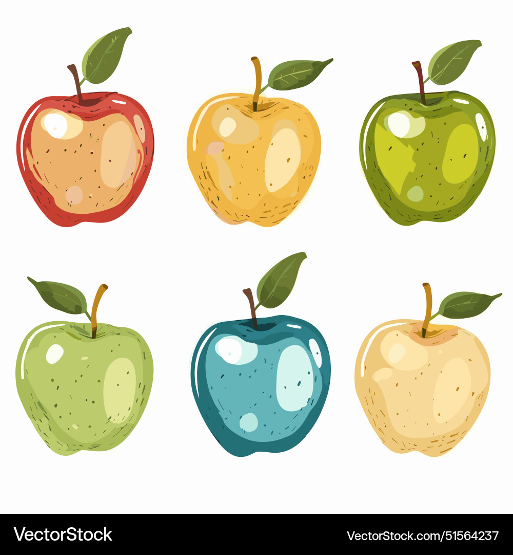 Six colorful stylized apples arranged two rows Vector Image