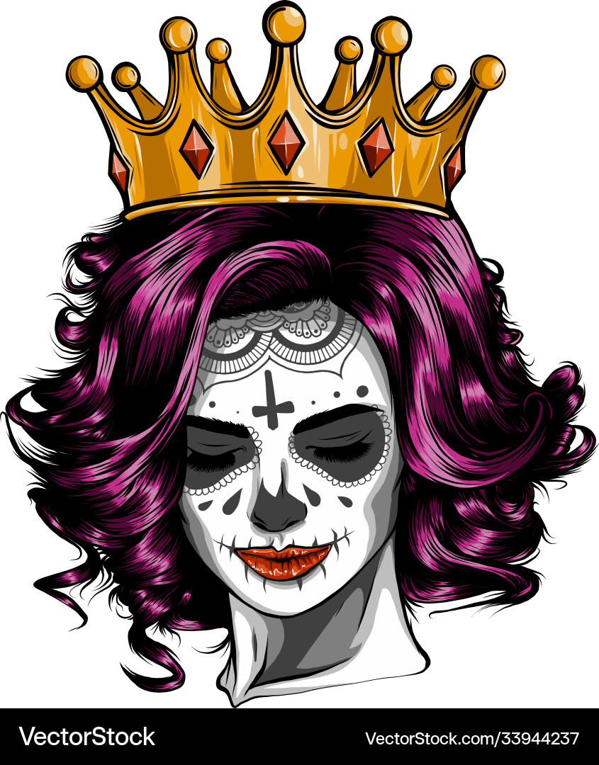Skull Girl with Crown - Gothic Beauty Vector Image