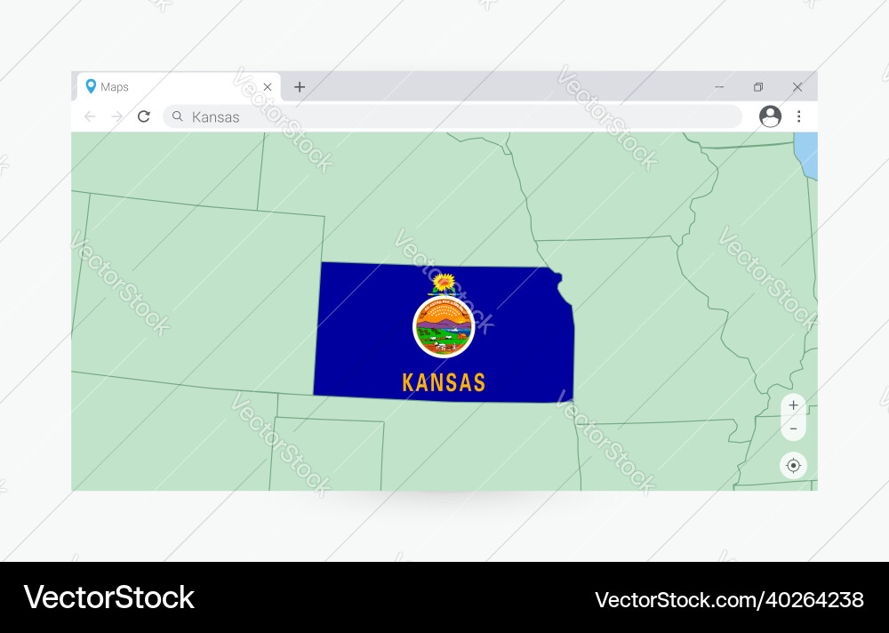 Browser window with map of kansas searching vector image