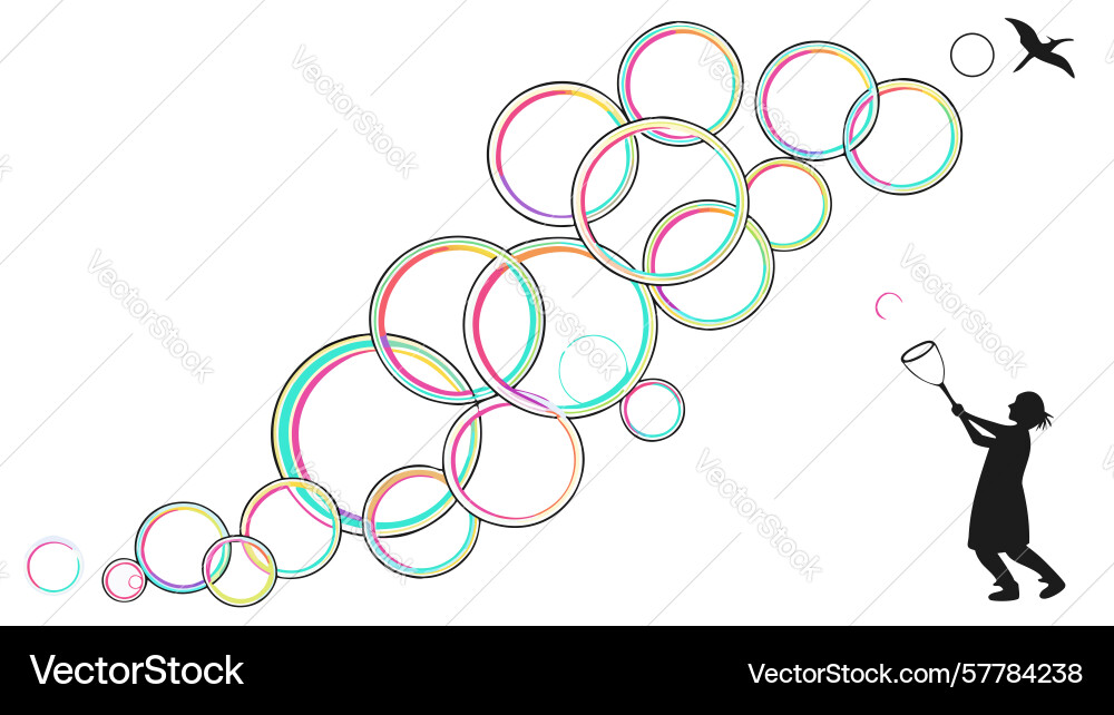 Child reaching playfully for floating bubbles Vector Image