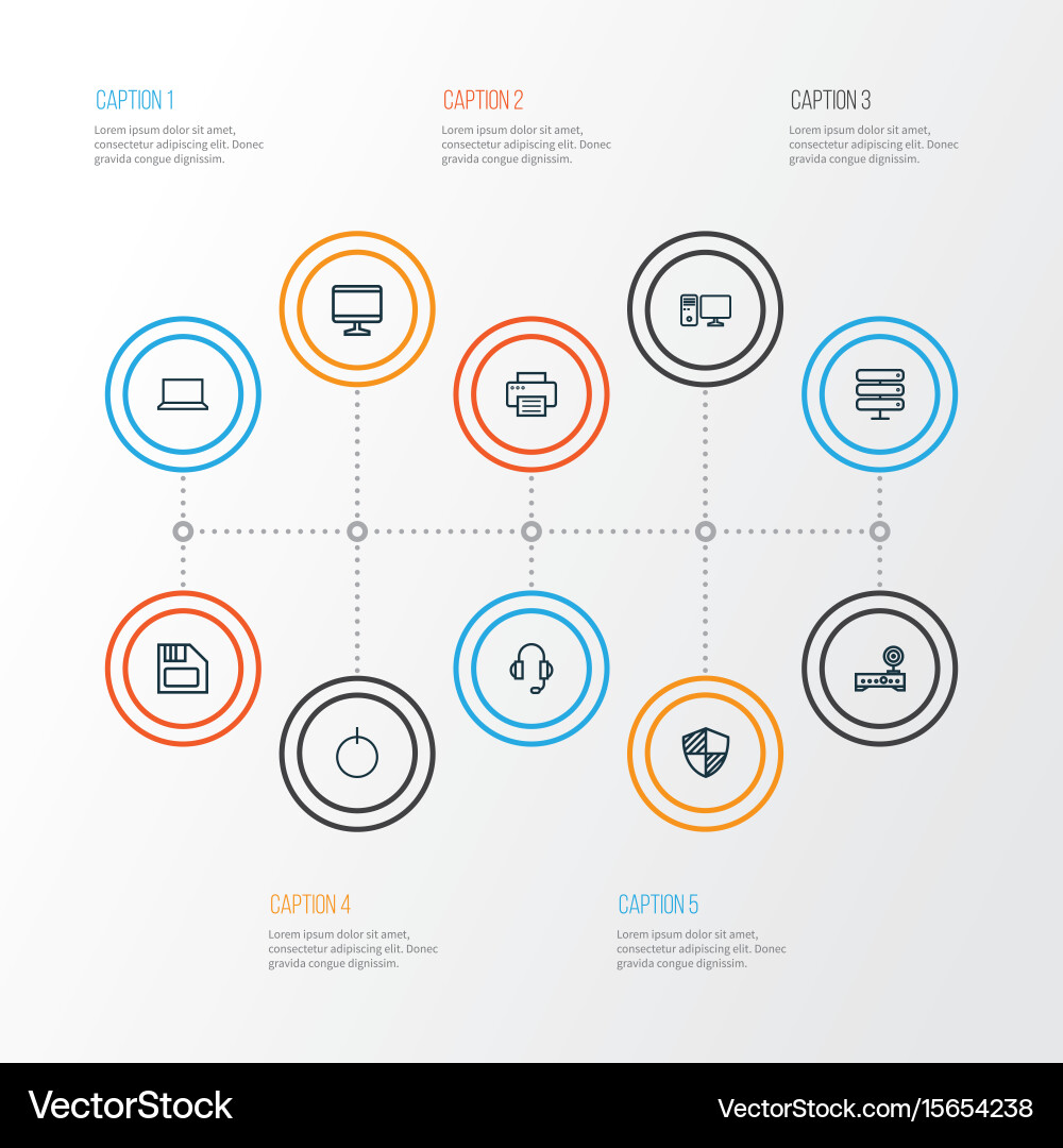 Computer outline icons set collection of display vector image