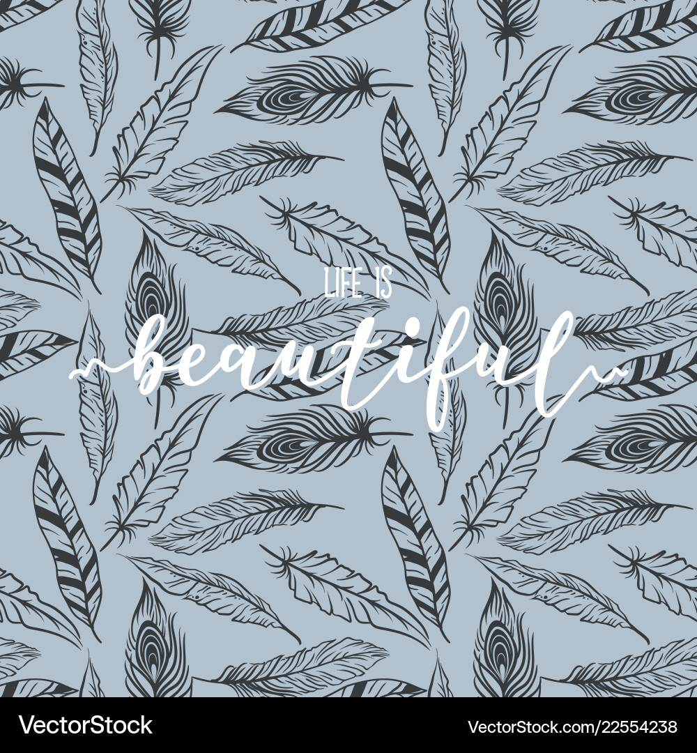 Feather pattern with lettering print design Feather pattern with lettering print design vector image