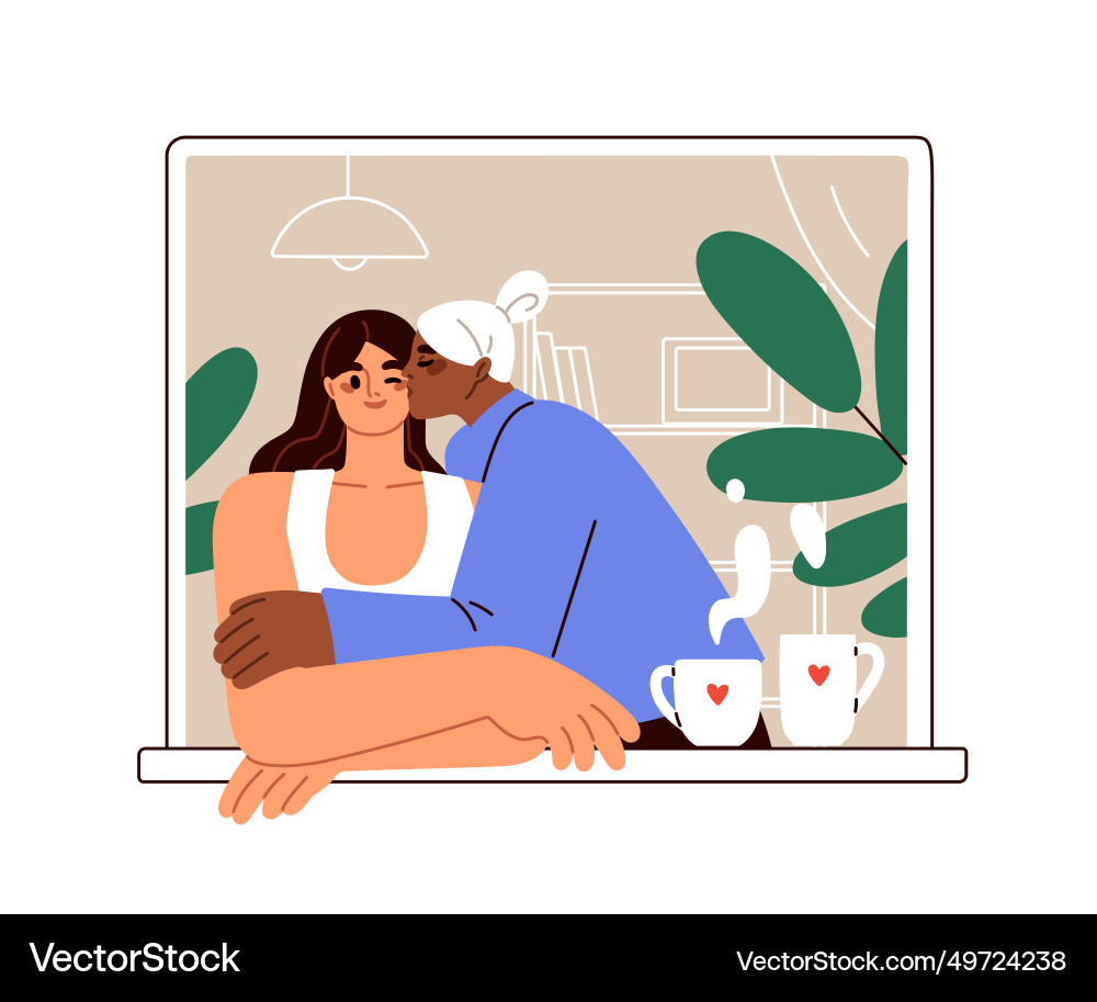 Lesbian love couple at home lgbt woman kissing vector image