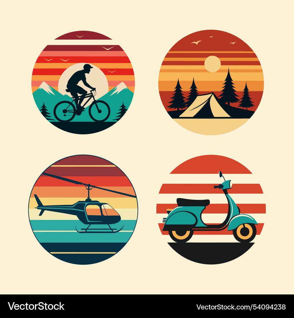 Retro-style icon set different scene Vector Image