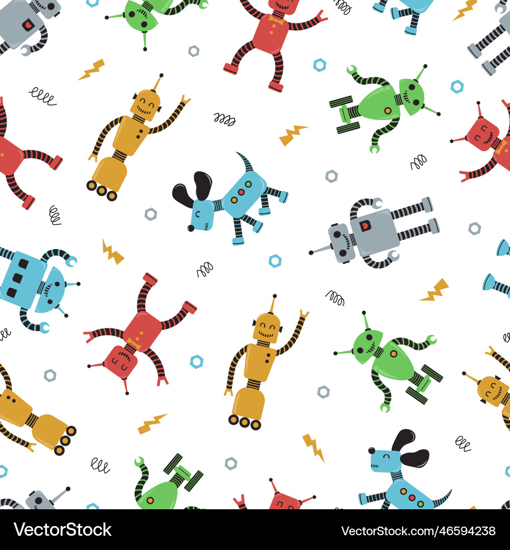 Seamless pattern with funny robots vector image