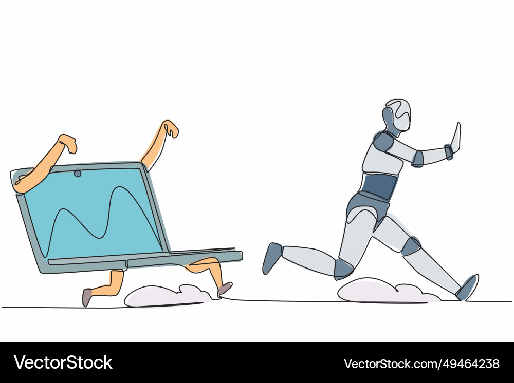 Single continuous line drawing stressed robot Single continuous line drawing stressed robot Vector Image