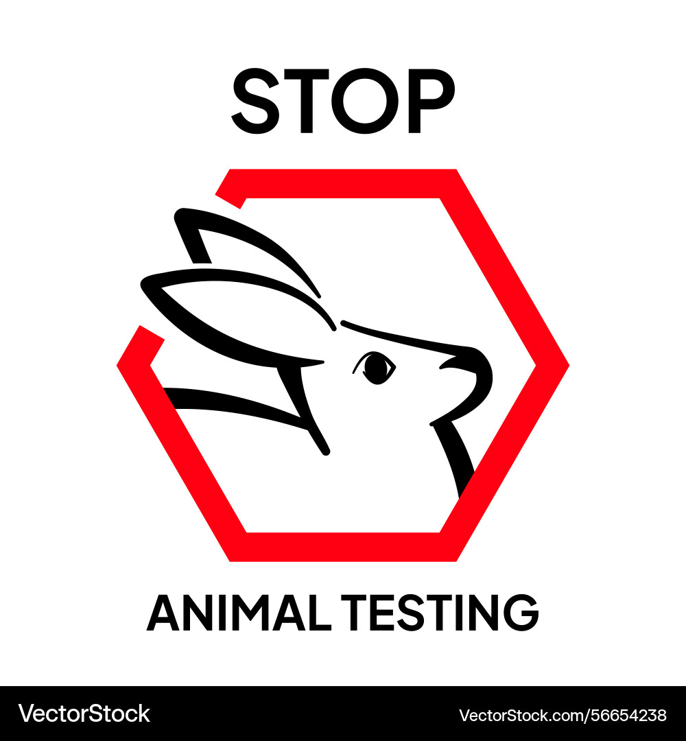 Stop animal testing rabbit inside red hexagon Stop animal testing rabbit inside red hexagon vector image