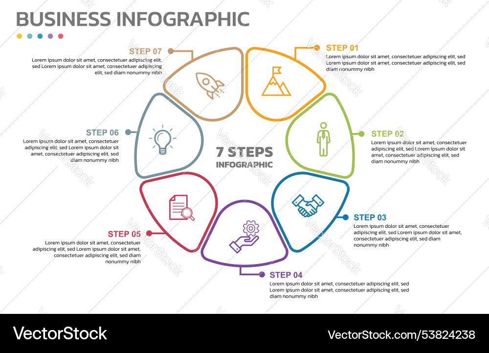 Visual data presentation cycle diagram with 7 Visual data presentation cycle diagram with 7 vector image