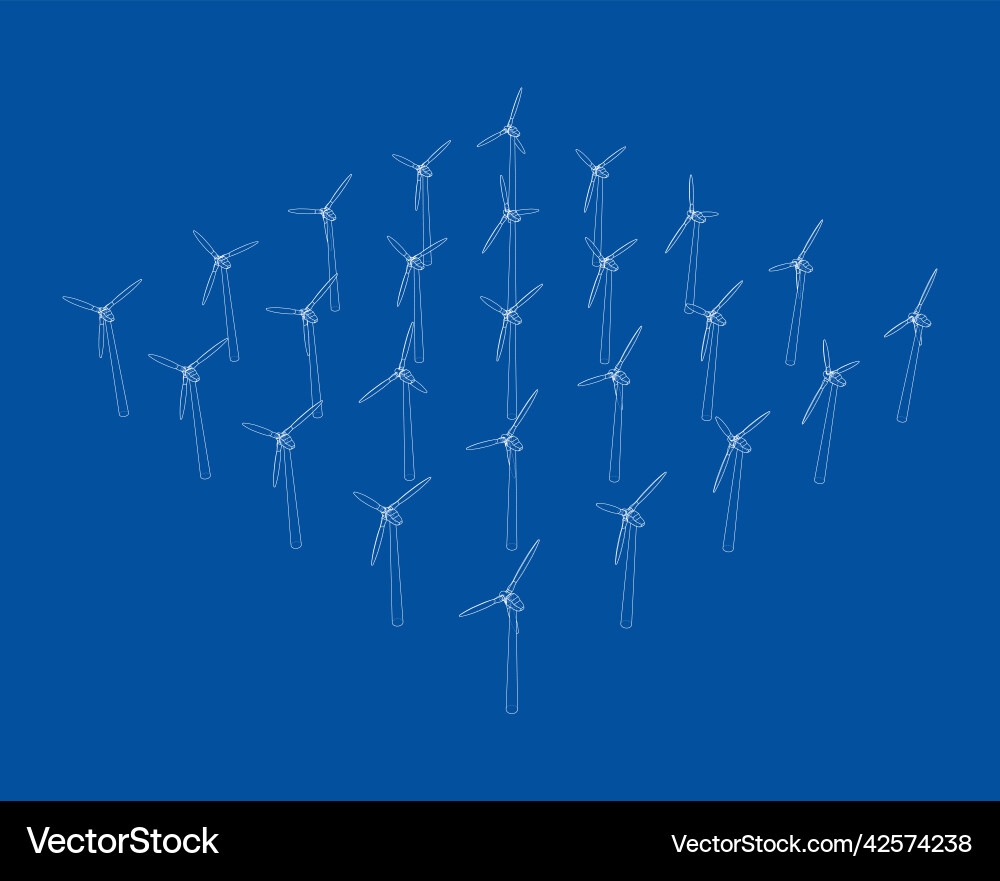 Wind turbines rendering of 3d vector image