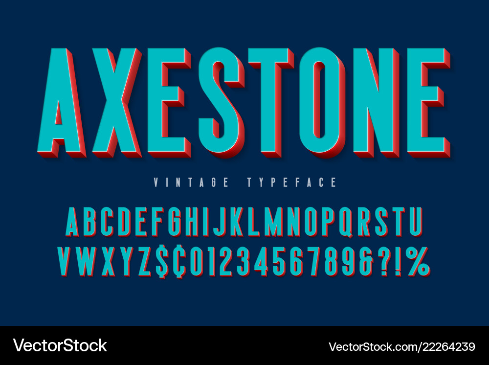 3D Alphabet Display Font - Retro Style vector image