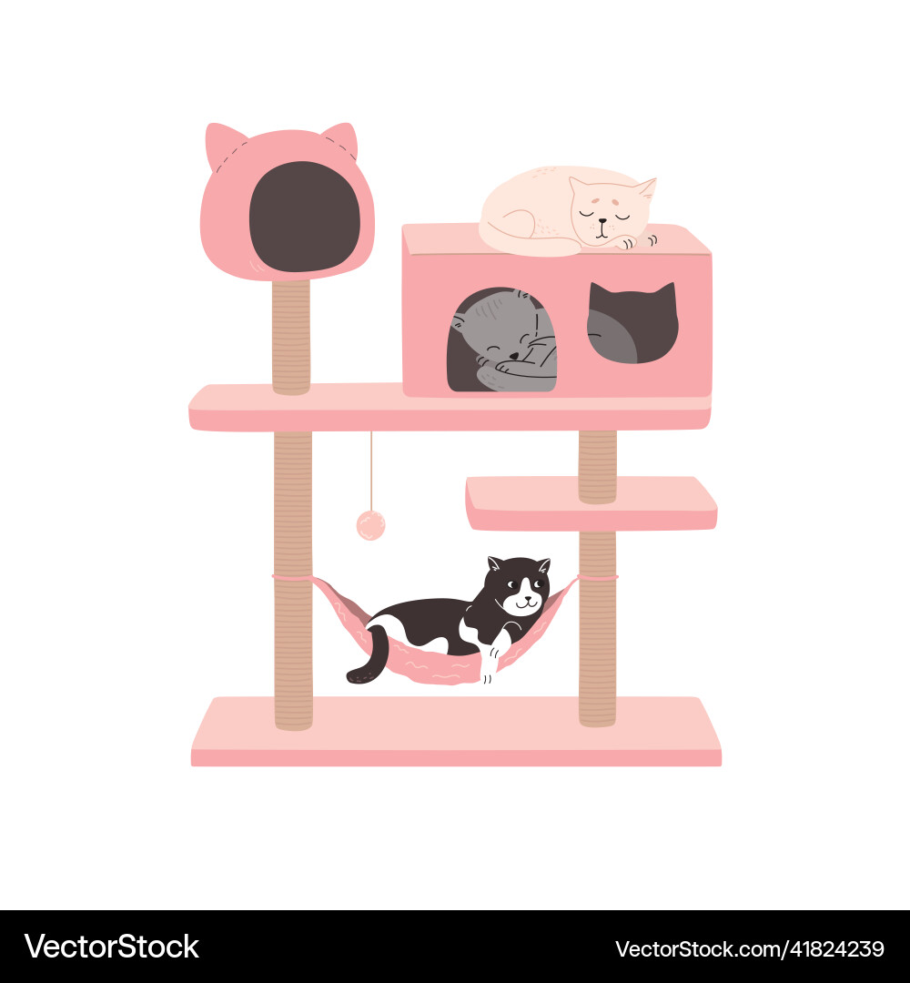 Cats are resting in the cat tower tree Vector Image