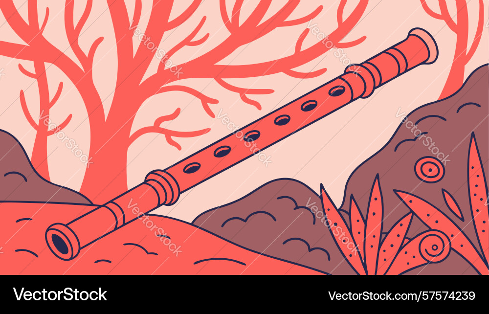Dynamic flute with abstract redorange forms art Vector Image
