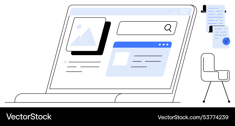 Laptop with open webpage and documents Laptop with open webpage and documents vector image