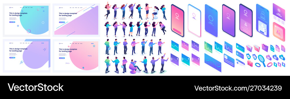 Large isometric set to create a landing page Vector Image