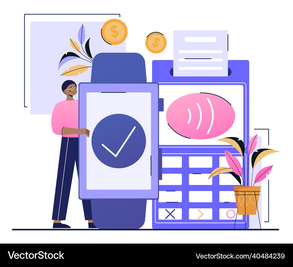 Man with smartwatch payment Man with smartwatch payment Vector Image