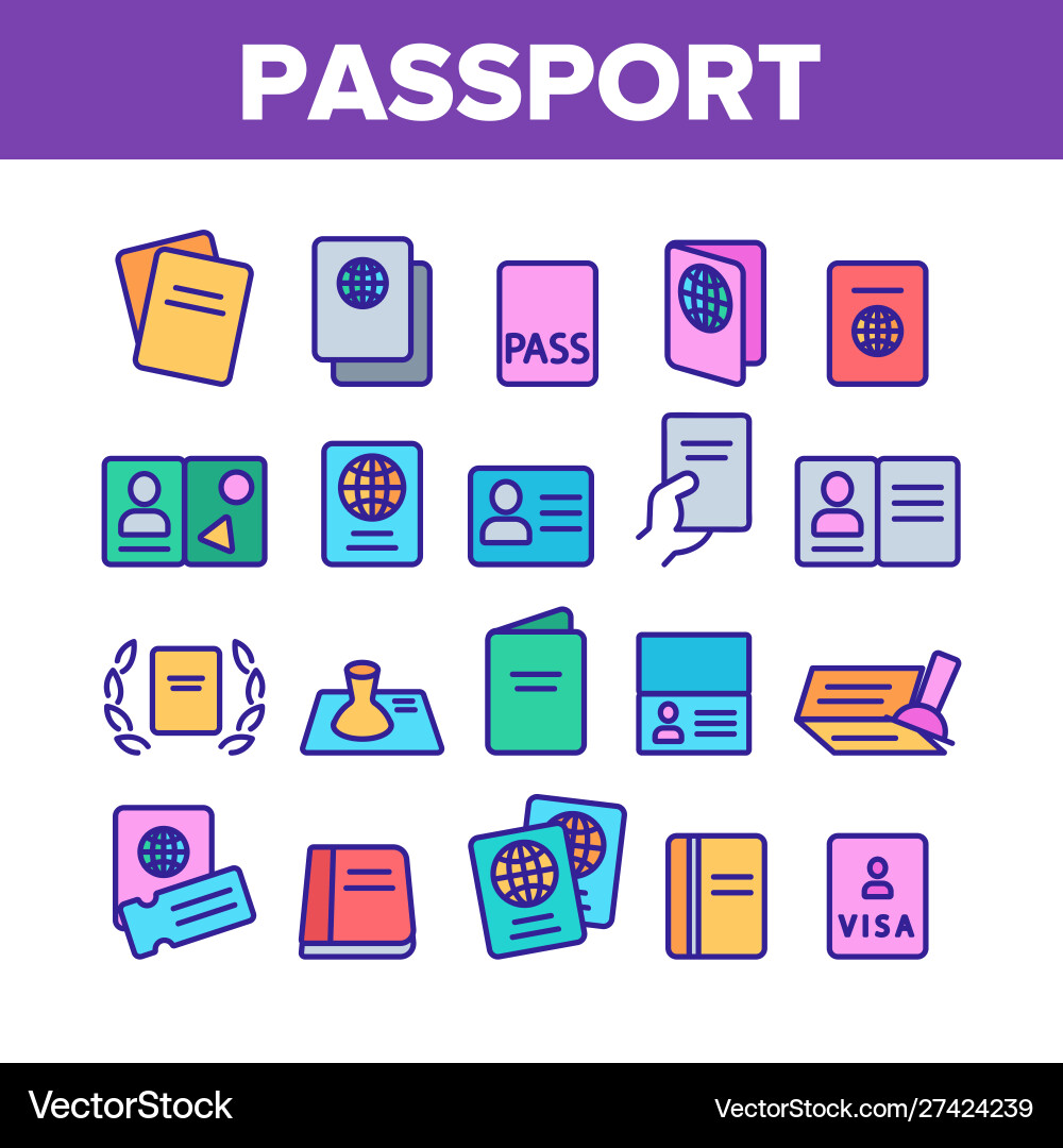 Passport color elements icons set Passport color elements icons set vector image
