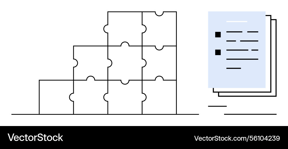 Puzzle diagram and document stack representing Puzzle diagram and document stack representing vector image