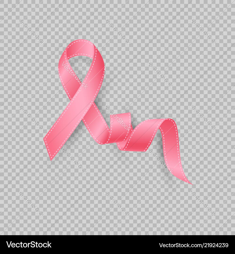 Realistic pink ribbon isolated on transparent vector image