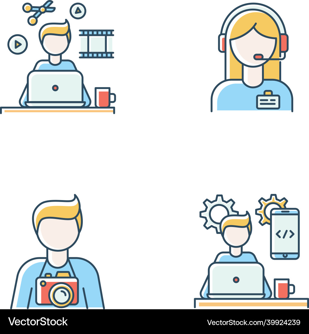 Remote workers rgb color icons set video editor Remote workers rgb color icons set video editor Vector Image