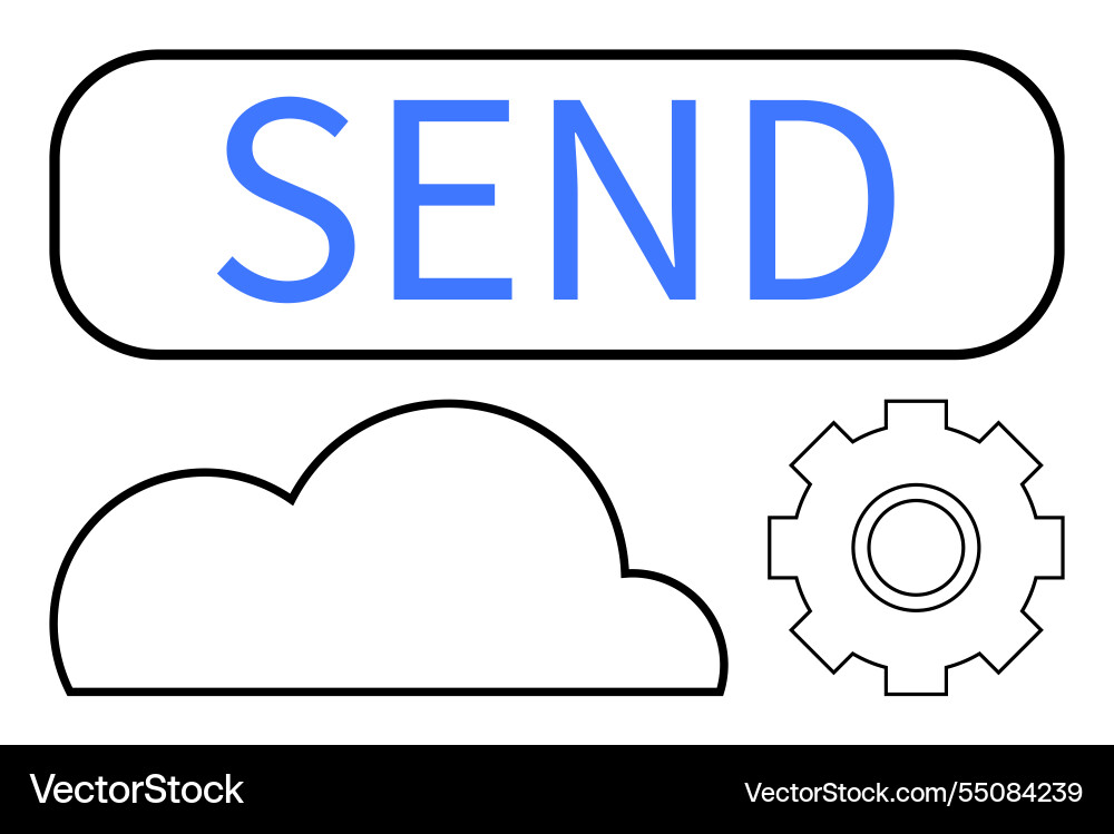 Send button with cloud and gear icon representing Send button with cloud and gear icon representing vector image