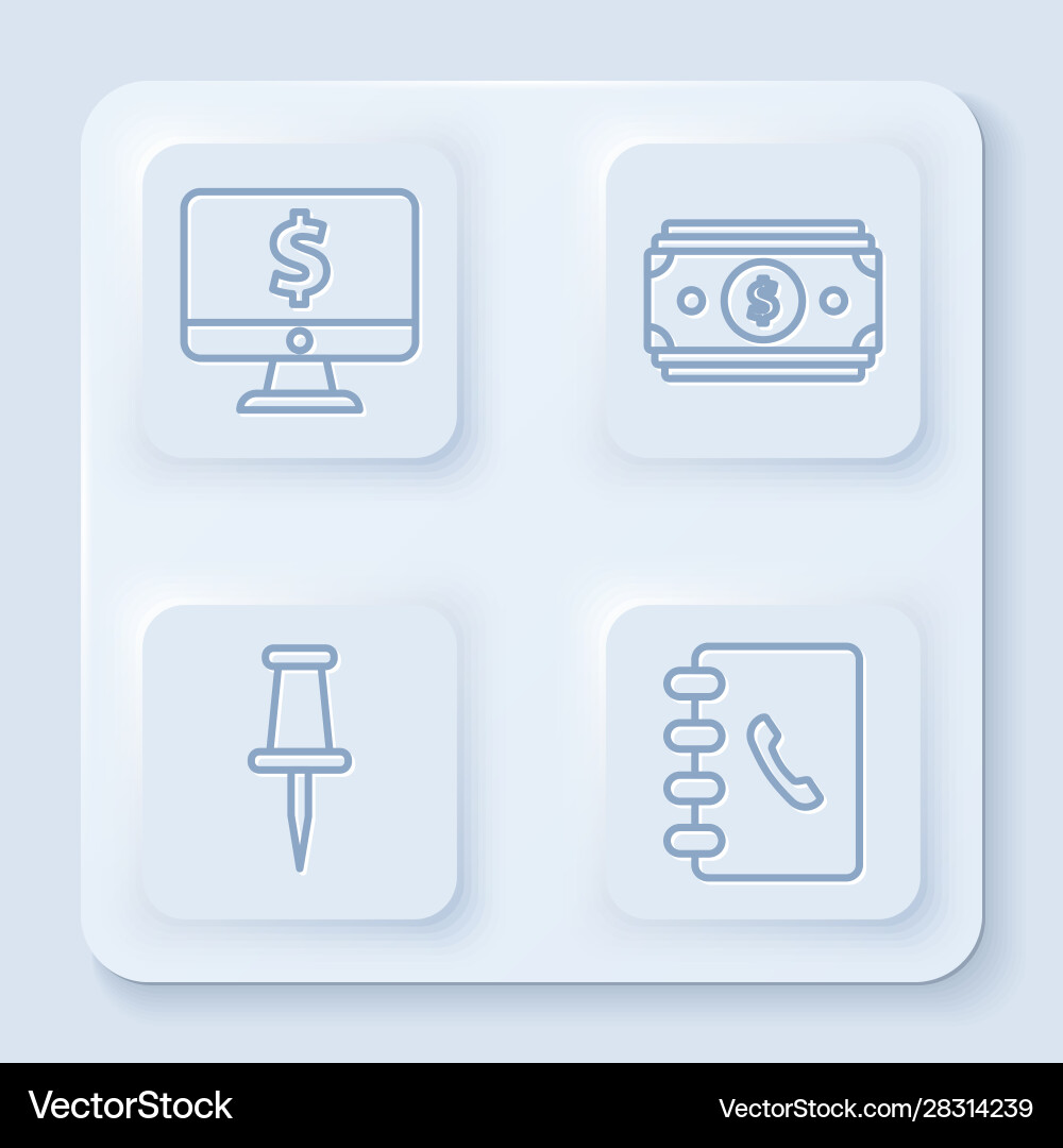 Set line computer monitor with dollar symbol vector image