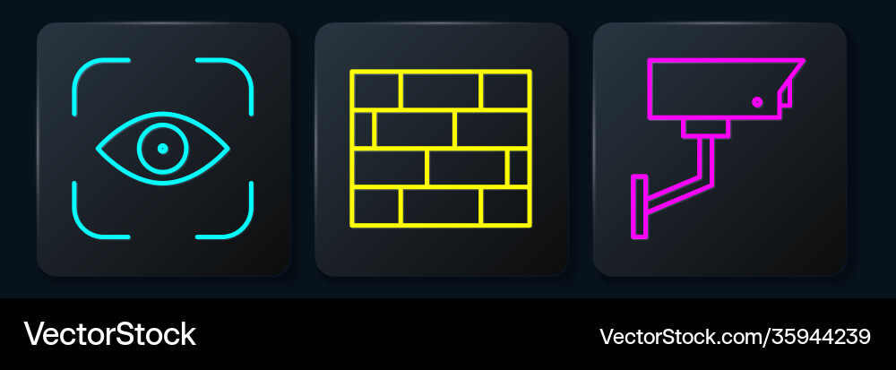 Set line eye scan security camera and bricks Set line eye scan security camera and bricks vector image