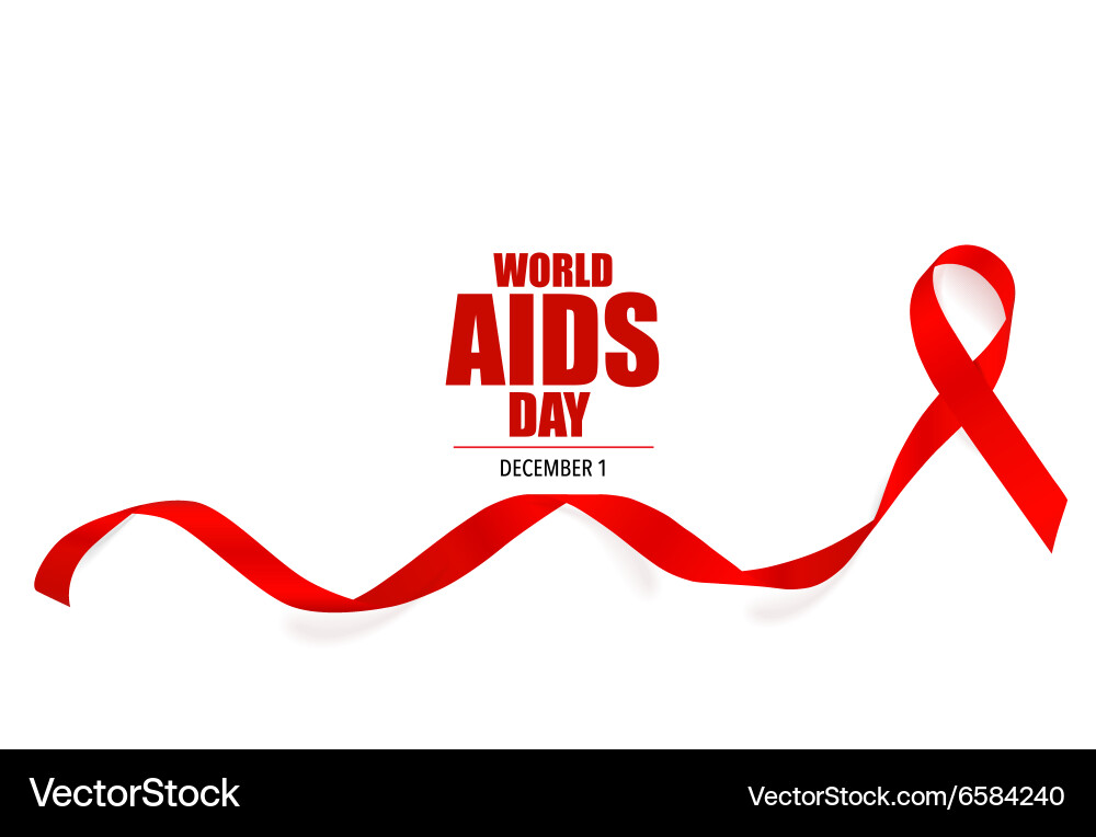 Aids awareness red heart ribbon on white Vector Image