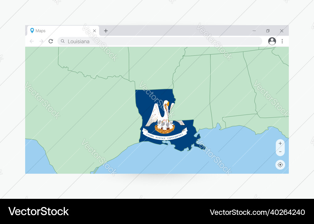 Browser window with map of louisiana searching Vector Image