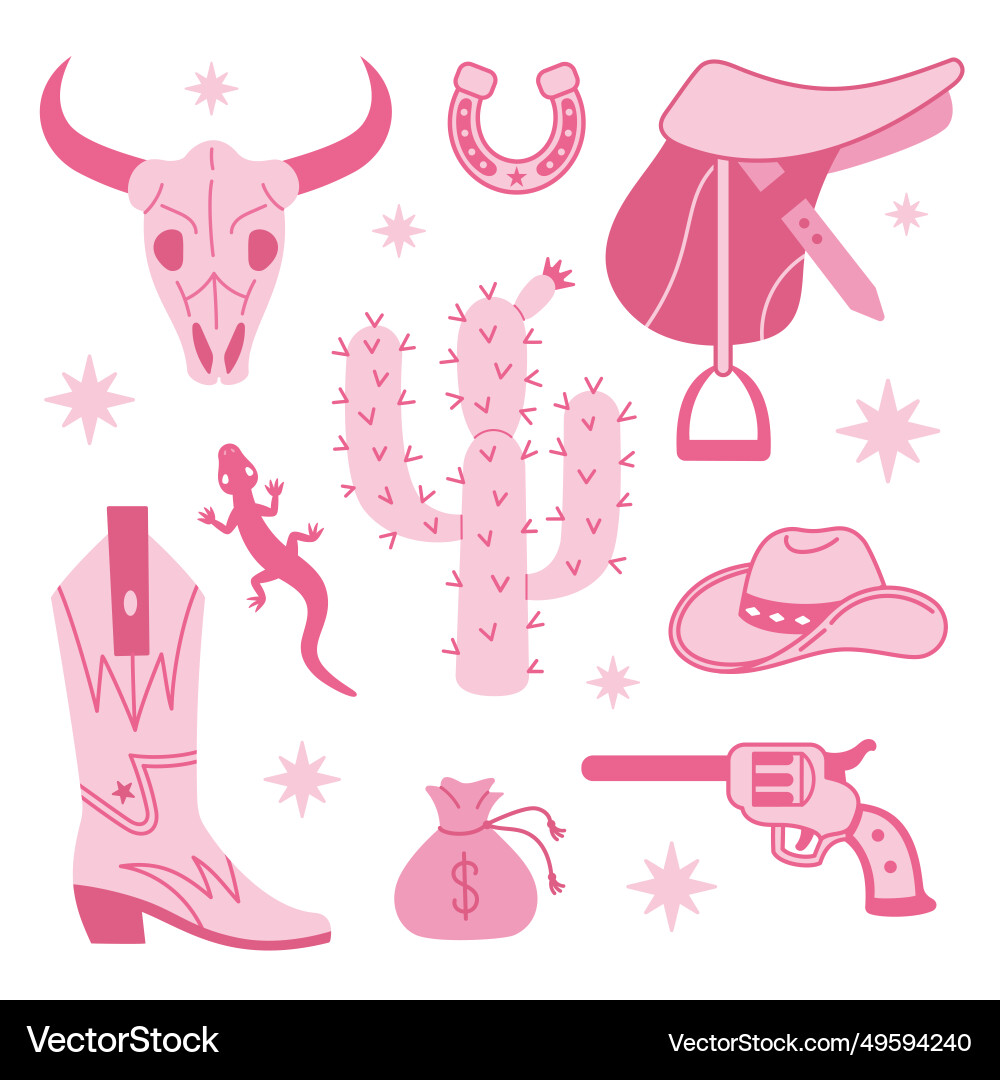 Cowgirl rosa Kern Mode Elemente Sammlung Cowgirl rosa Kern Mode Elemente Sammlung vektorbild