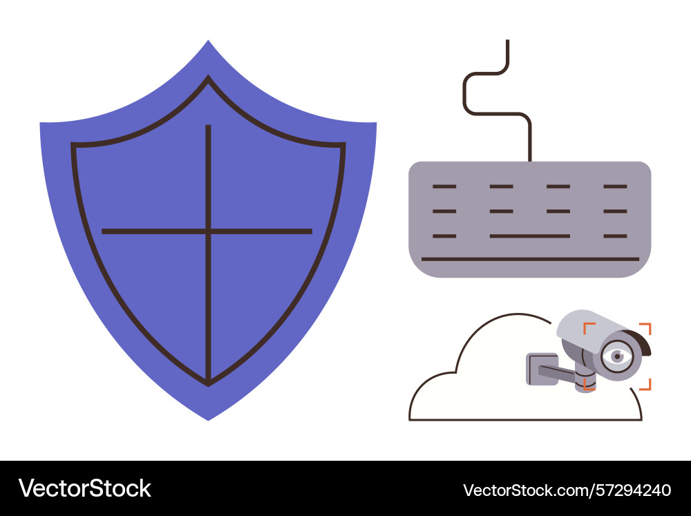 Cybersecurity concept with shield keyboard cloud Cybersecurity concept with shield keyboard cloud vector image