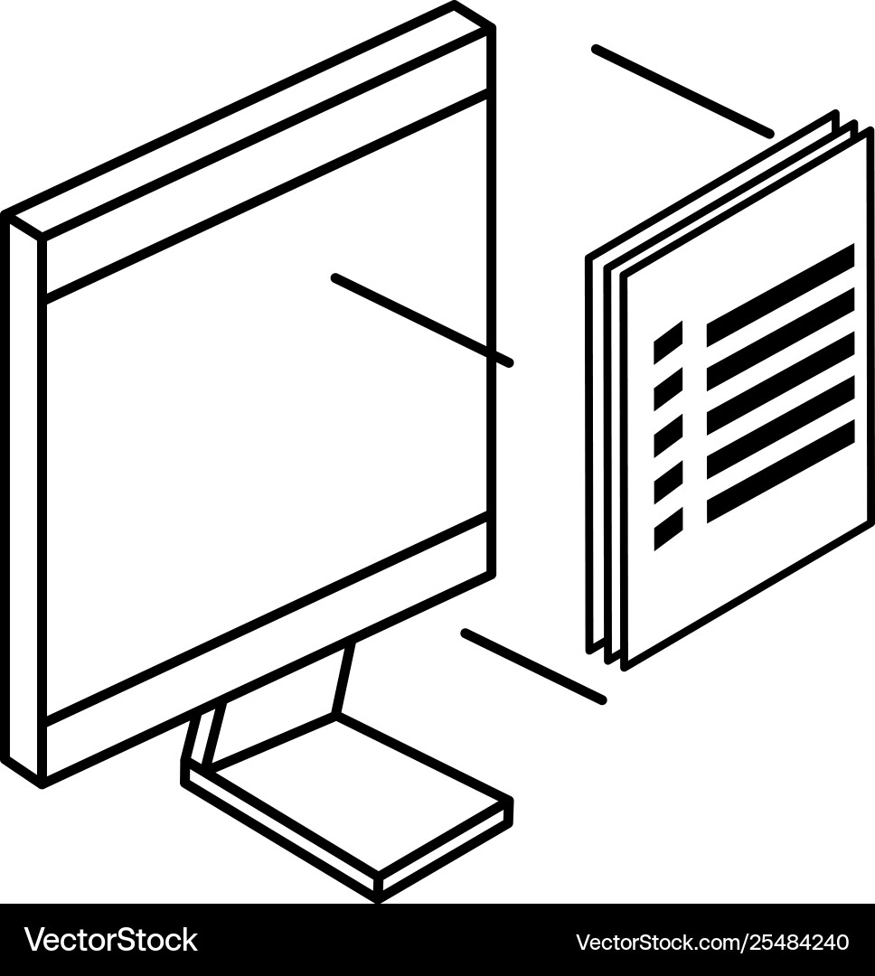 Desktop computer with documents paper Vector Image
