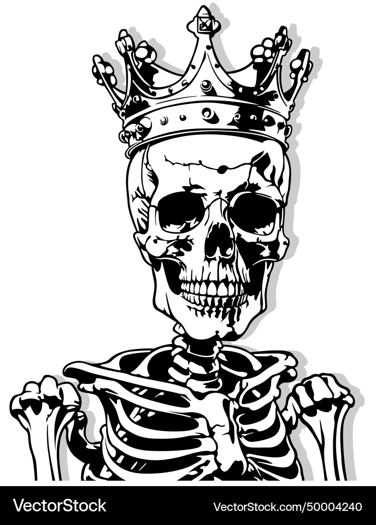 Drawing of skeleton with royal crown on head vector image